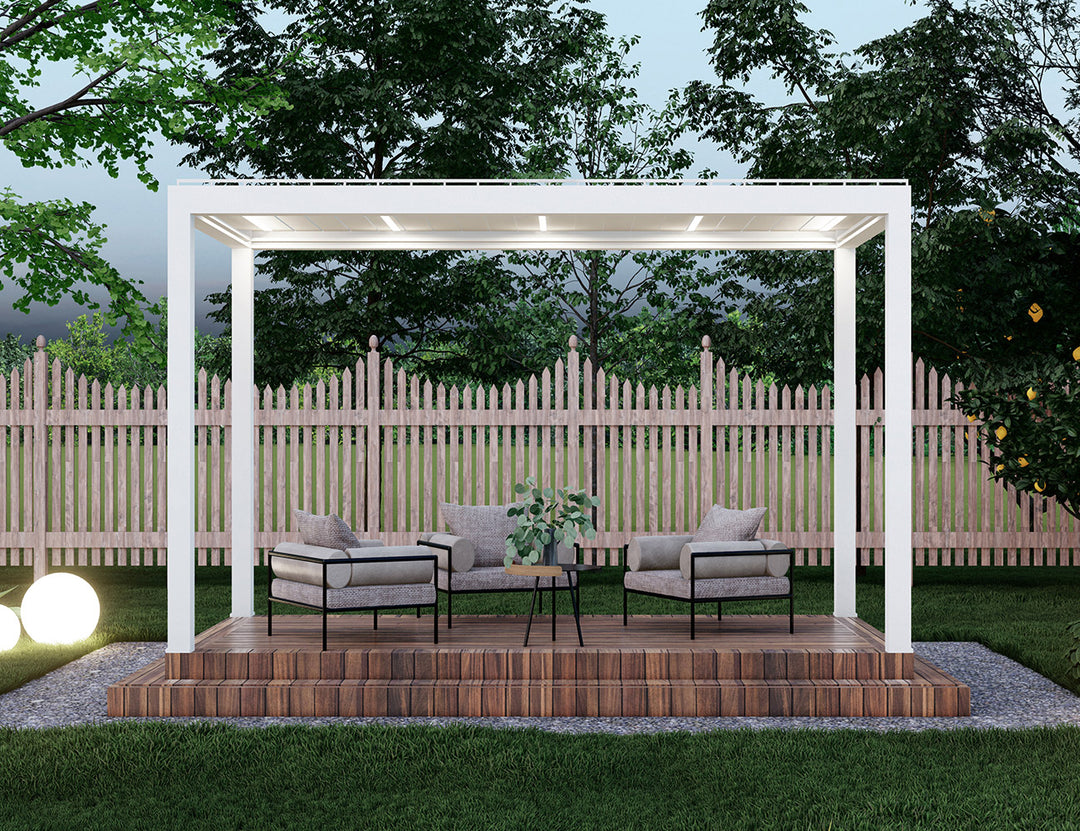 Little Oneroa Motorised Freestanding Aluminium Louvre Pergola 3m x 2m White
