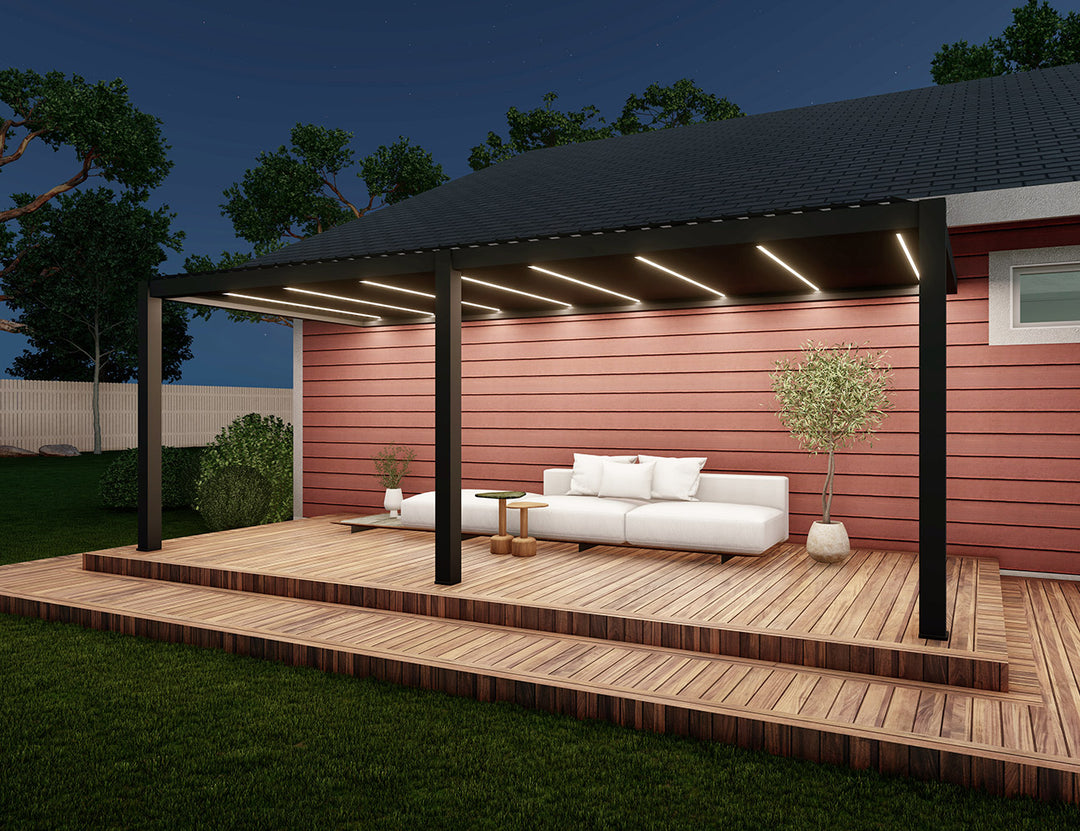 Baltic Motorised Wall Mounted Louvre Roof Aluminium Pergola Size: 2 x 2m Color: Black