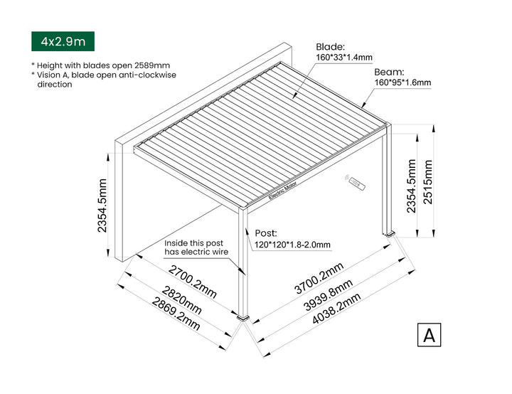 Caspian Motorised Wall Mounted Louvre Roof Aluminium Pergola