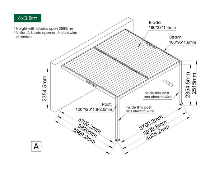 Caspian Motorised Wall Mounted Louvre Roof Aluminium Pergola