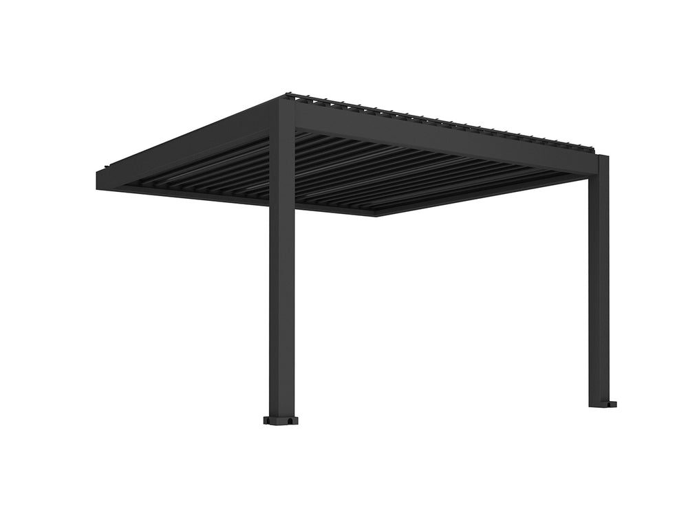 Tasman Motorised Wall Mounted Louvre Roof Aluminium Pergola Size: 4 x 3.8m Colour: Black