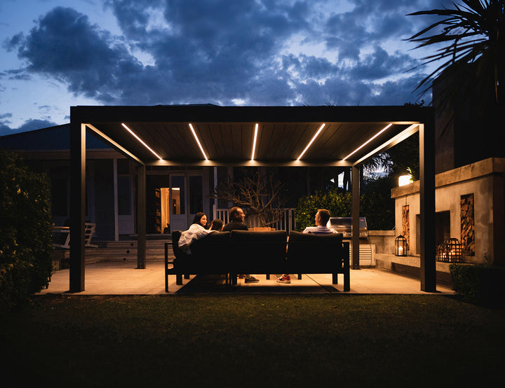 Tasman Motorised Freestanding Louvre Roof Aluminium Pergola Size: 4 x 4m Colour: Black