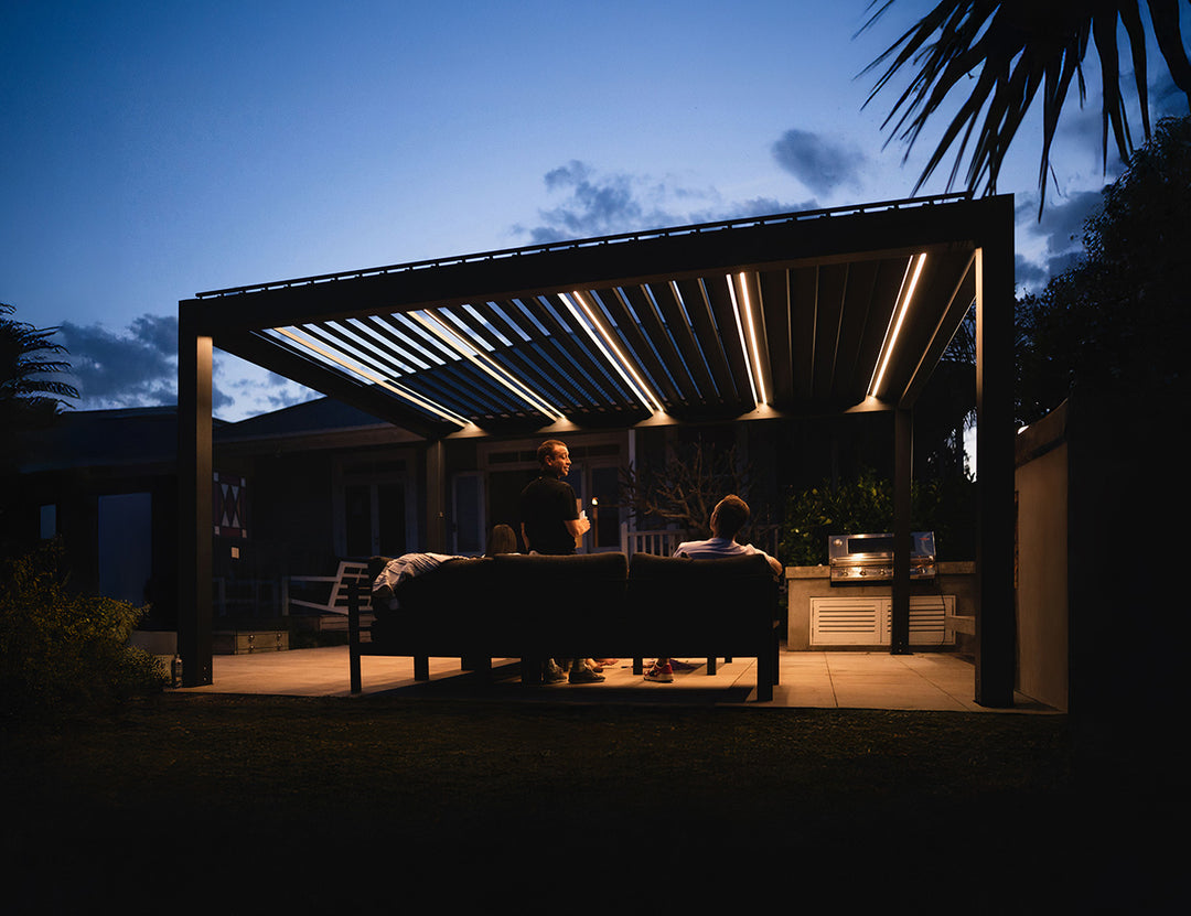 Tasman Motorised Freestanding Louvre Roof Aluminium Pergola Size: 4 x 4m Colour: Black