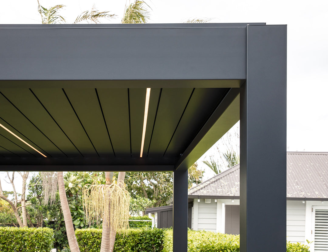 Tasman Motorised Freestanding Louvre Roof Aluminium Pergola Size: 4 x 4m Colour: Black