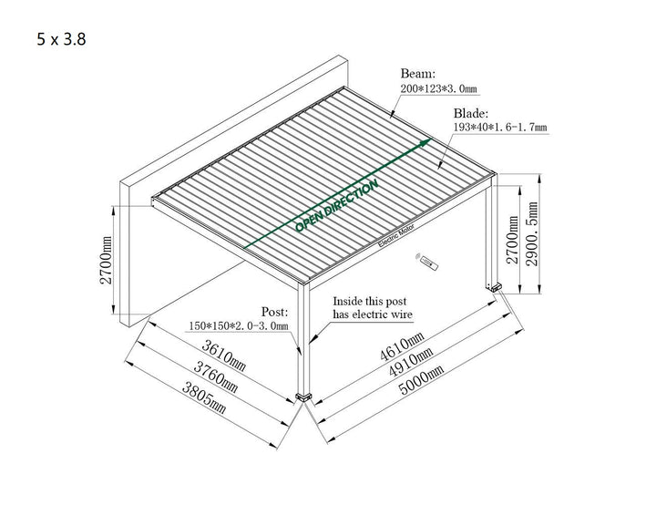 Tasman Motorised Wall Mounted Louvre Roof Aluminium Pergola