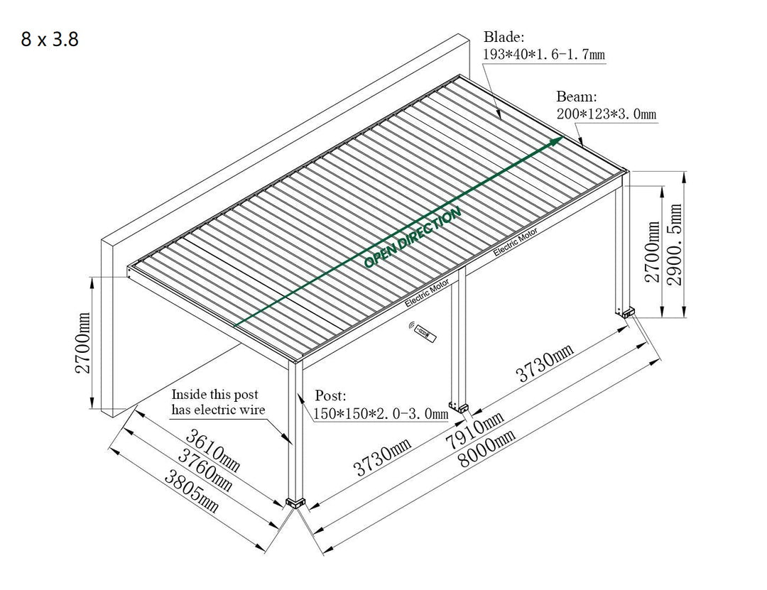 Tasman Motorised Wall Mounted Louvre Roof Aluminium Pergola