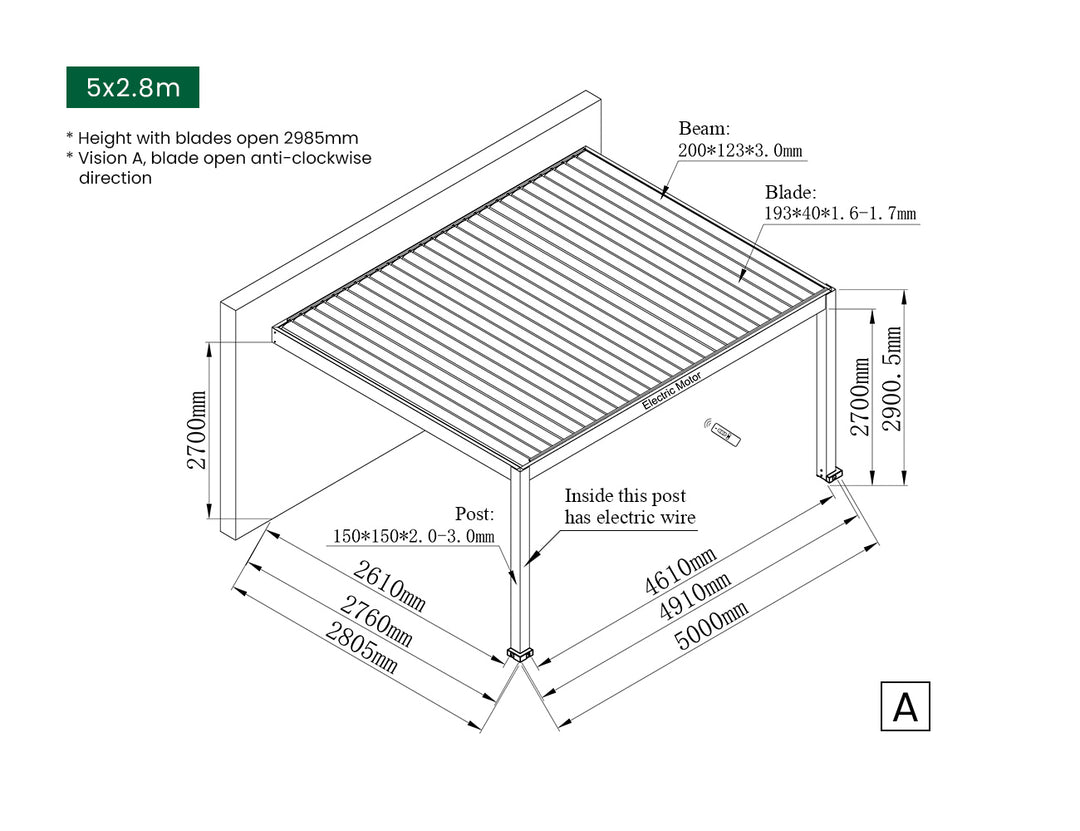 Tasman Motorised Wall Mounted Louvre Roof Aluminium Pergola