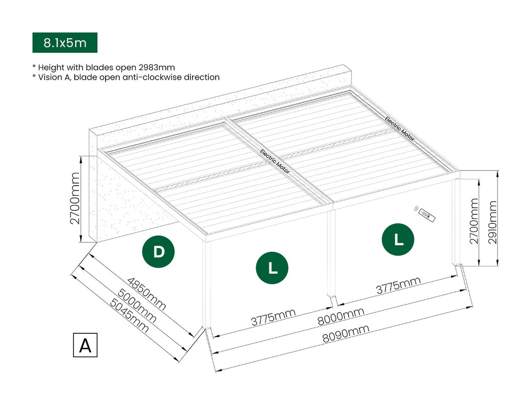 Manual Blind For Pacific Wall Mounted Pergola