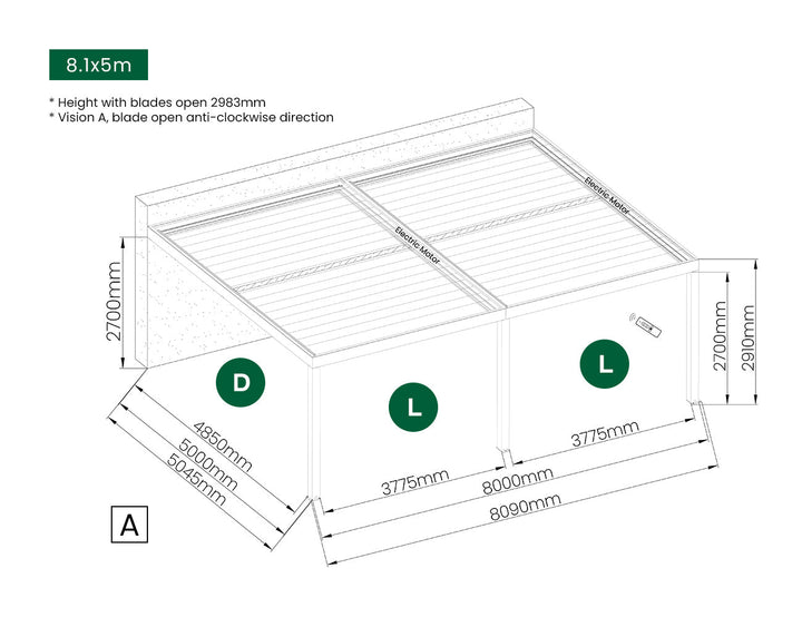 Manual Blind For Pacific Wall Mounted Pergola