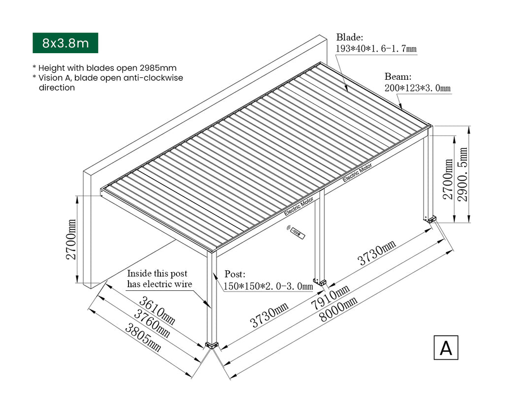 Tasman Motorised Wall Mounted Louvre Roof Aluminium Pergola