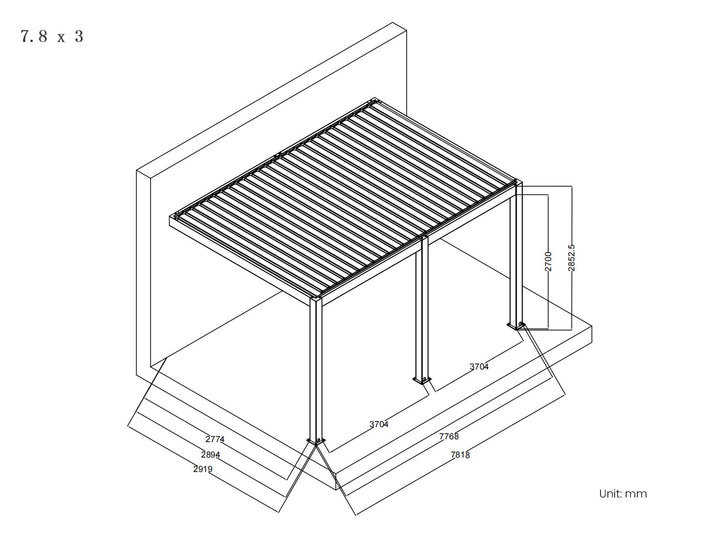 Baltic Motorised Wall Mounted  Louvre Roof Aluminium Pergola