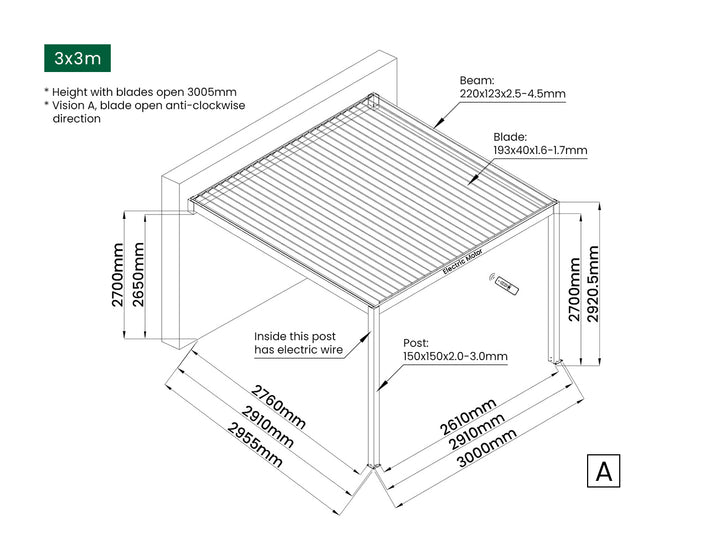 Tasman Motorised Wall Mounted Louvre Roof Aluminium Pergola