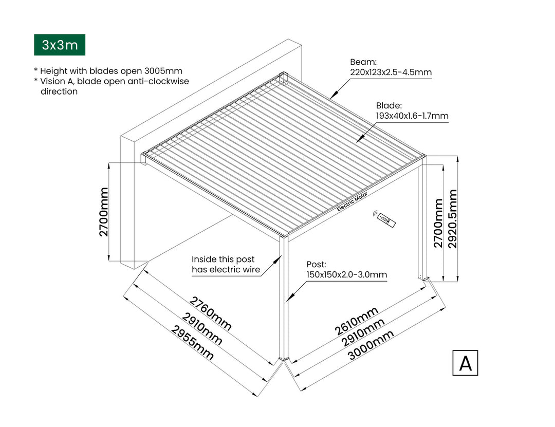 Tasman Motorised Wall Mounted Louvre Roof Aluminium Pergola