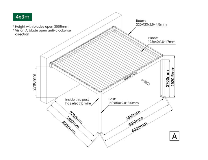 Tasman Motorised Wall Mounted Louvre Roof Aluminium Pergola