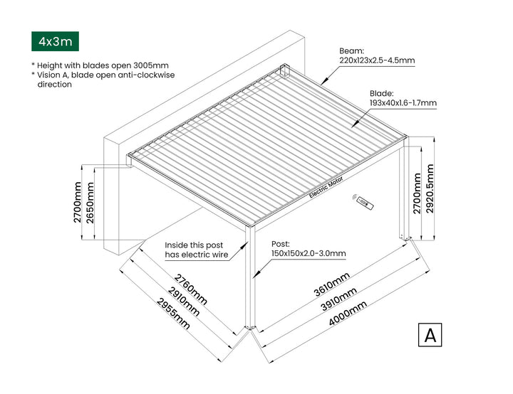 Tasman Motorised Wall Mounted Louvre Roof Aluminium Pergola