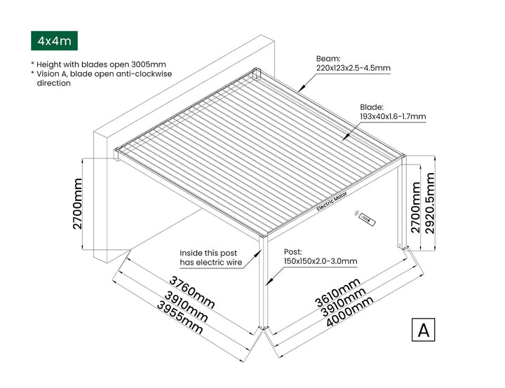 Tasman Motorised Wall Mounted Louvre Roof Aluminium Pergola