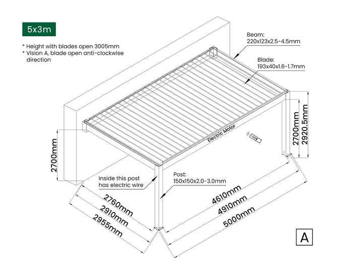 Tasman Motorised Wall Mounted Louvre Roof Aluminium Pergola