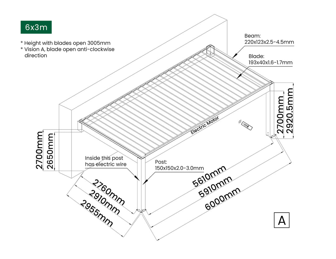 Tasman Motorised Wall Mounted Louvre Roof Aluminium Pergola