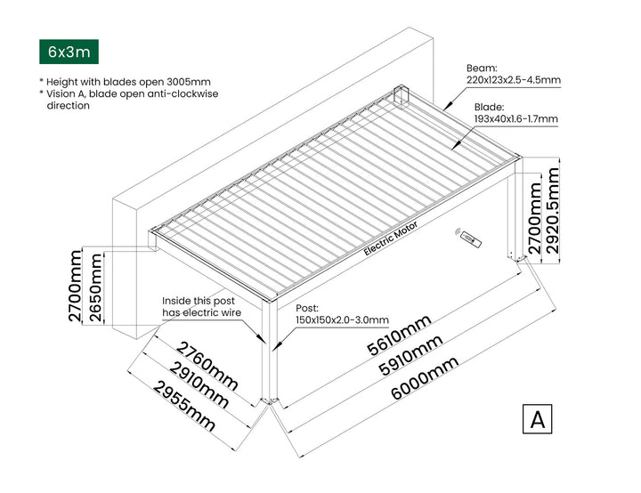 Tasman Motorised Wall Mounted Louvre Roof Aluminium Pergola