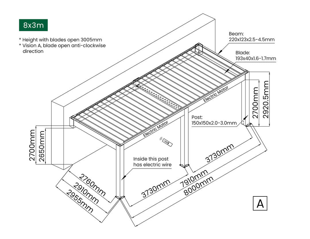 Tasman Motorised Wall Mounted Louvre Roof Aluminium Pergola