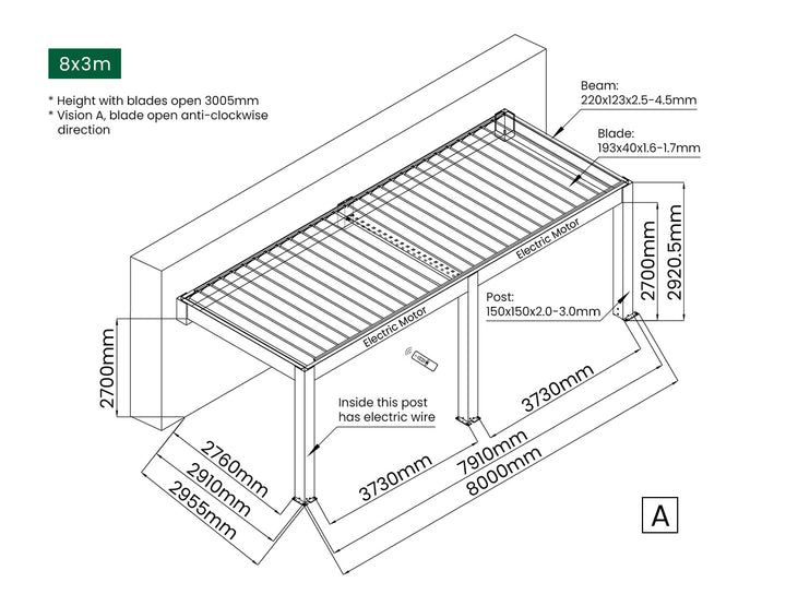 Tasman Motorised Wall Mounted Louvre Roof Aluminium Pergola