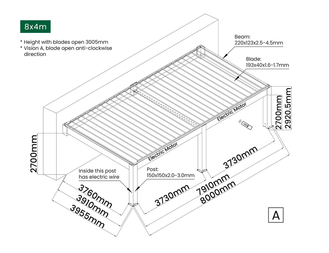 Tasman Motorised Wall Mounted Louvre Roof Aluminium Pergola