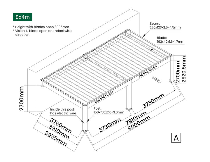 Tasman Motorised Wall Mounted Louvre Roof Aluminium Pergola