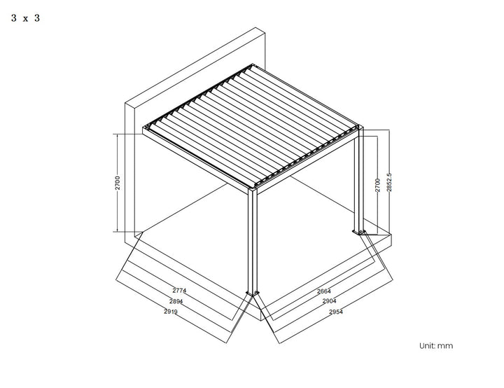 Baltic Manual Wall Mounted  Louvre Roof Aluminium Pergola