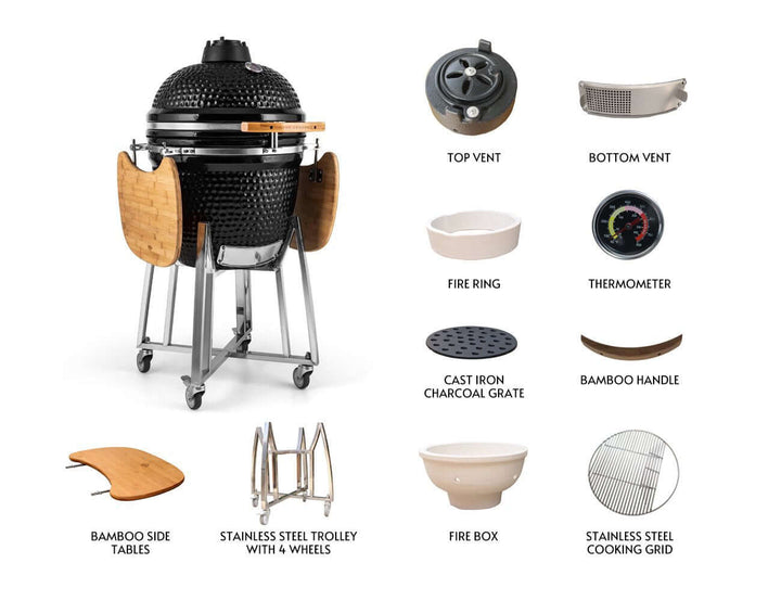 21" Kamado Ceramic Charcoal Grill With Bonus Accessory Pack, Outdoor Grills