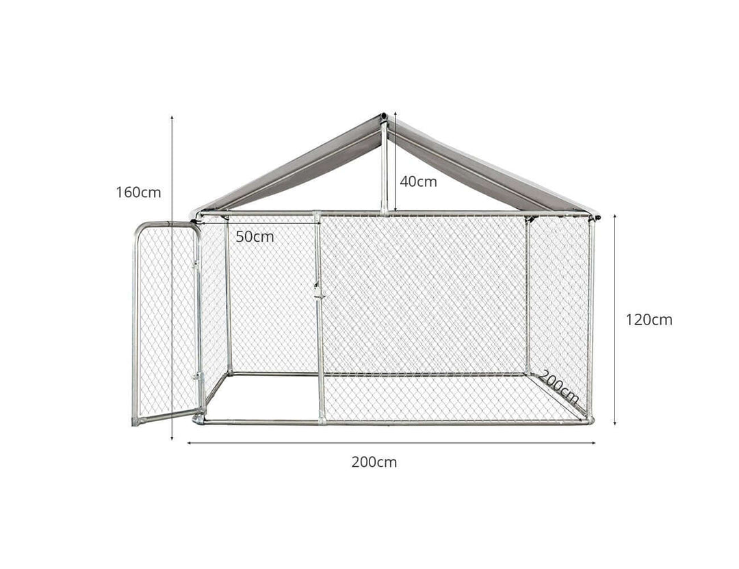 Galvanised Dog Run with Roof - Small 2x2x1.6m, Dog Kennels & Runs