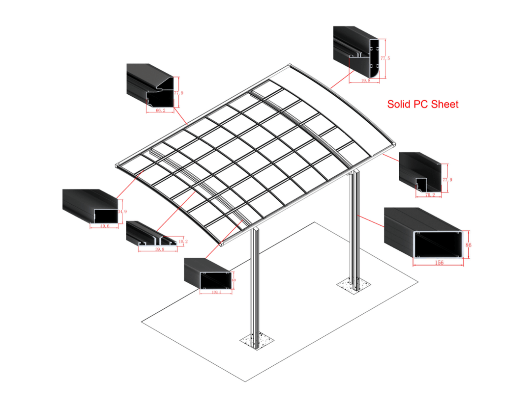 Cantilever Carport - 3x5x3.2m-White