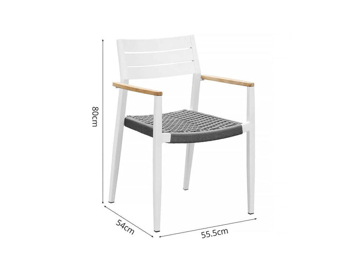 Albatross Aluminium Outdoor Patio Dining Chair With Teak Armrests, Dining Seating