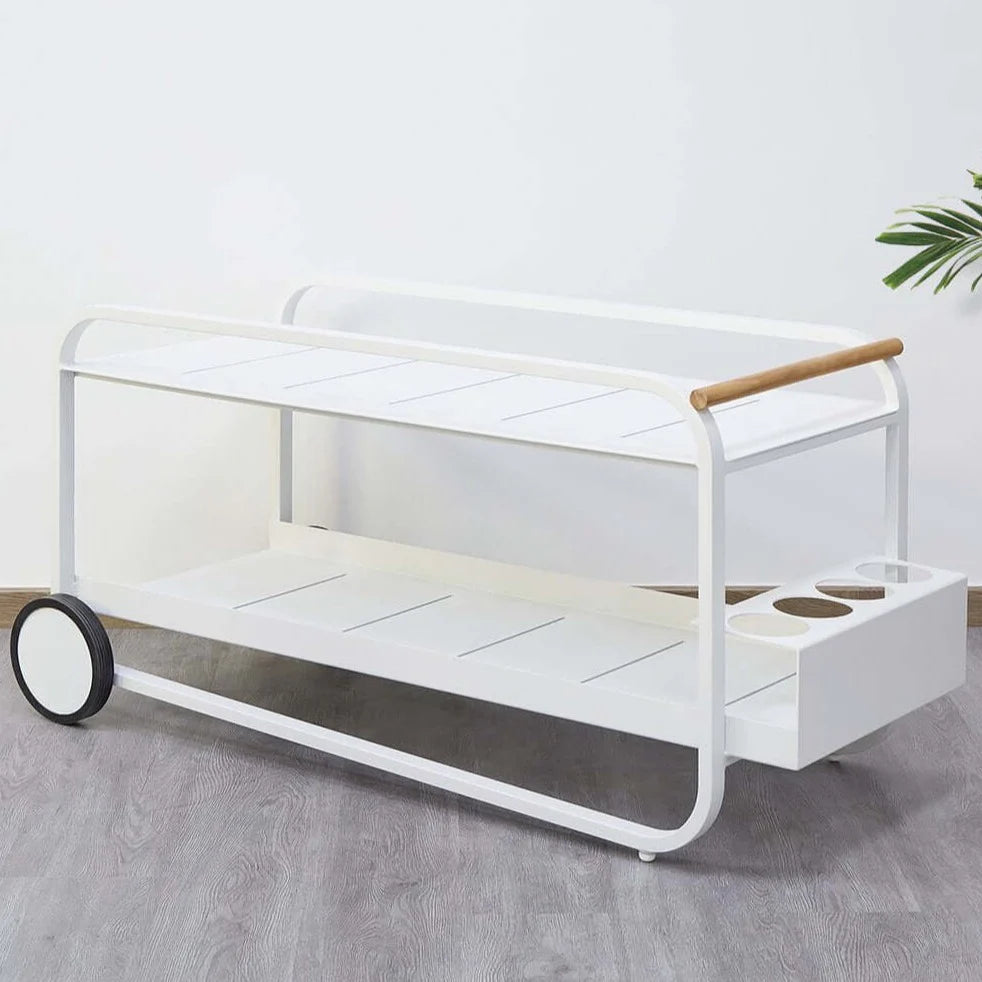 Outdoor Aluminium Accent Bar Cart with Teak Wood Handle 120 x 50 x 60cm, Bar Carts