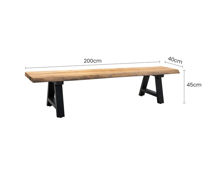 RobustaTeak Live Edge Bench Seat 200cm, Dining Seating