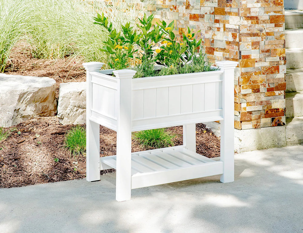 Greenpod Raised PVC Garden Bed w/ Shelf - White, Gardening