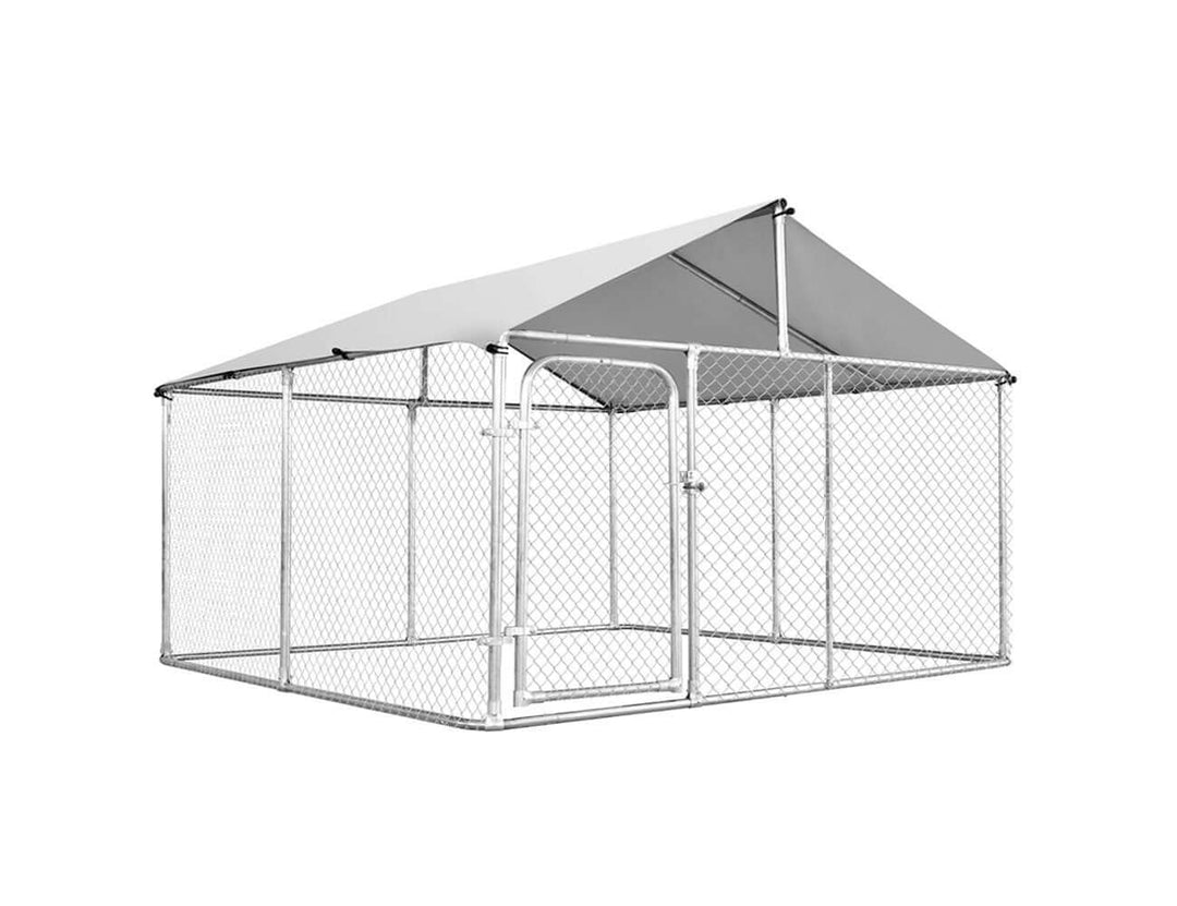 Galvanised Dog Run with Roof - Large 4x4x2.3m, Dog Kennels & Runs