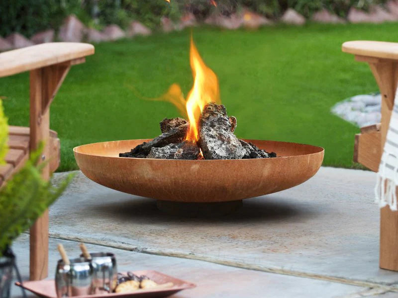 Outdoor Brazier Fire Pit Bowl - Natural Rust Patina Finish Corten Steel 80cm, Brazier