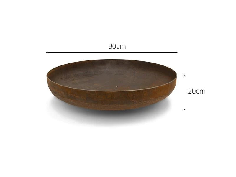 Outdoor Brazier Fire Pit Bowl - Natural Rust Patina Finish Corten Steel 80cm, Brazier