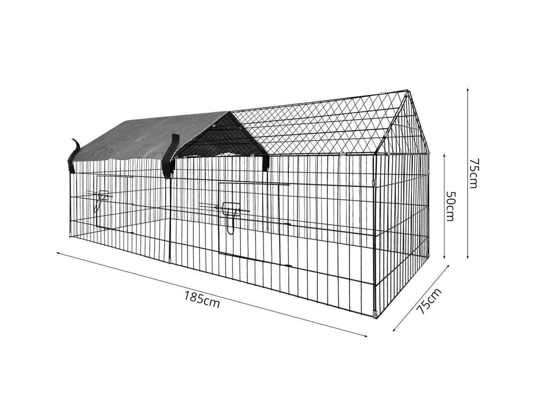 Chicken/Rabbit Run Cage with Sun Cover - 185 x 75 x 75cm, Chicken Run