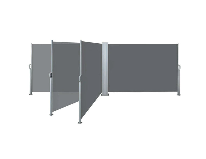 Retractable Double Side Awning, Free-standing Design 2m x 6m Grey, Awnings