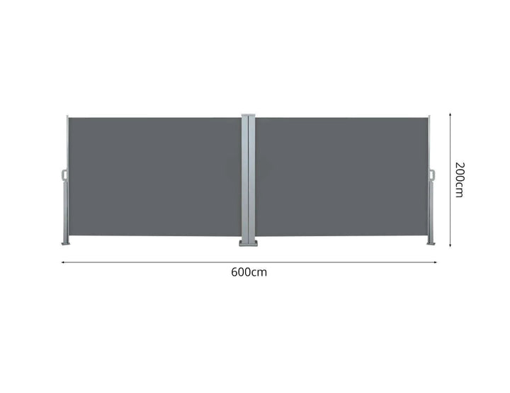 Retractable Double Side Awning, Free-standing Design 2m x 6m Grey, Awnings