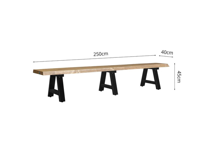 RobustaTeak Live Edge Bench Seat 250cm, Dining Seating