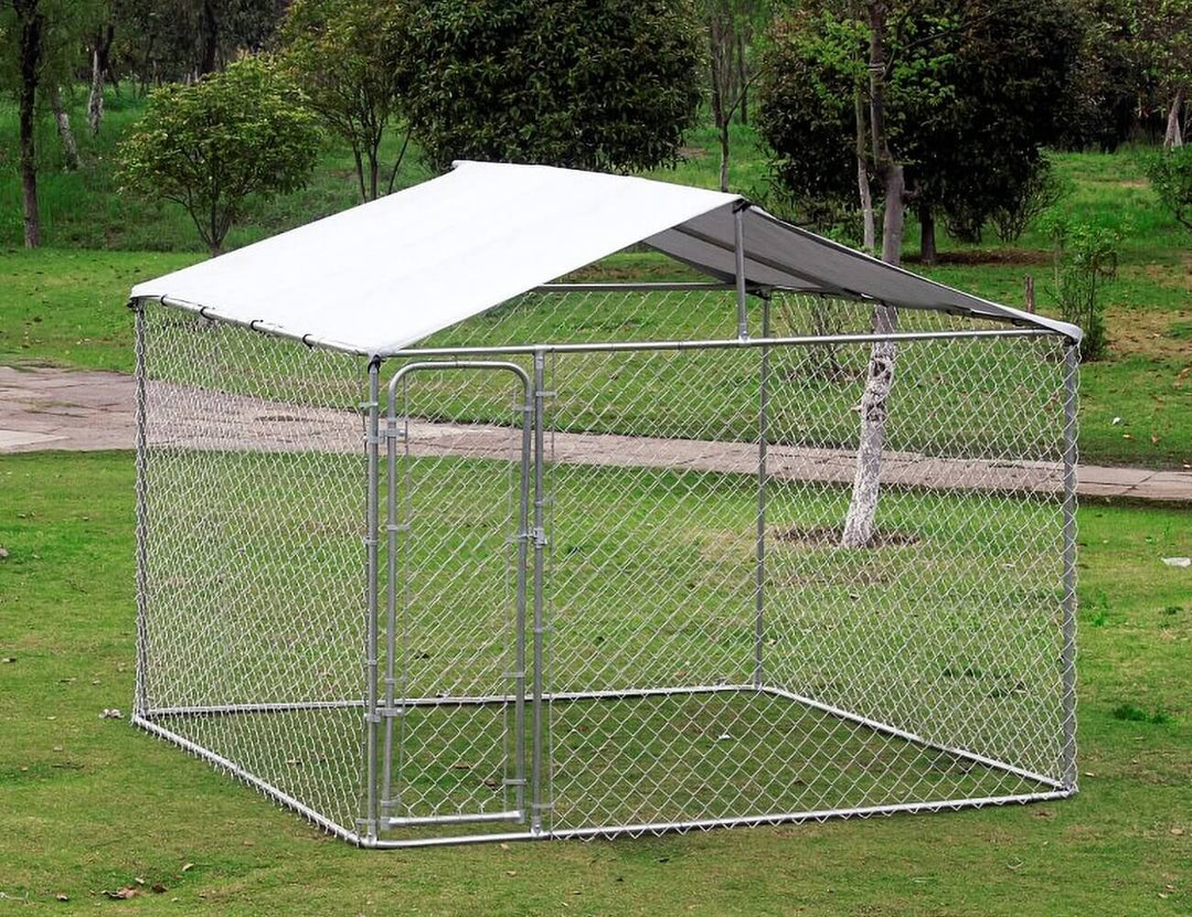 Galvanised Dog Run with Roof - Small 2x2x1.6m, Dog Kennels & Runs