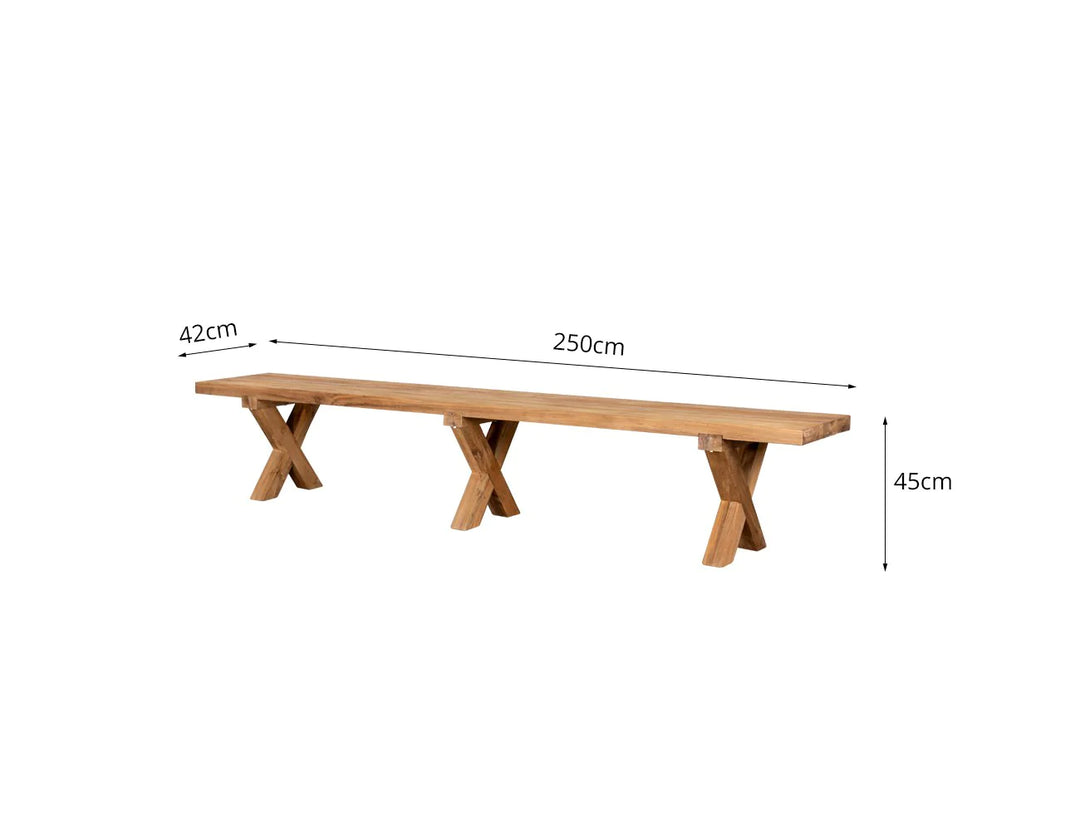 Teak X Leg Bench - 250cm, Dining Seating