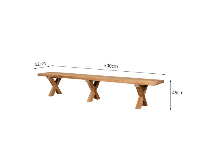 Teak X Leg Bench - 300cm, Dining Seating